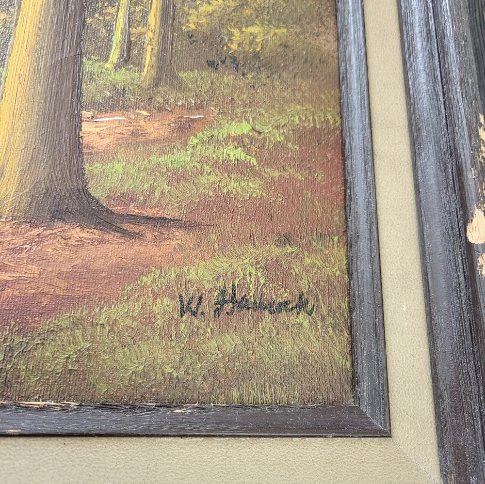 Original Art fall wood painting with frame